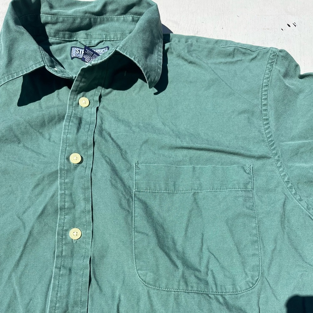 Men's Structure Shirt Green Solid L Hawaiian Tropical Luau Surf Business Casual